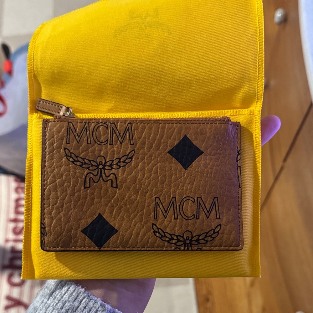 MCM Tan Card Holder with Black Accents